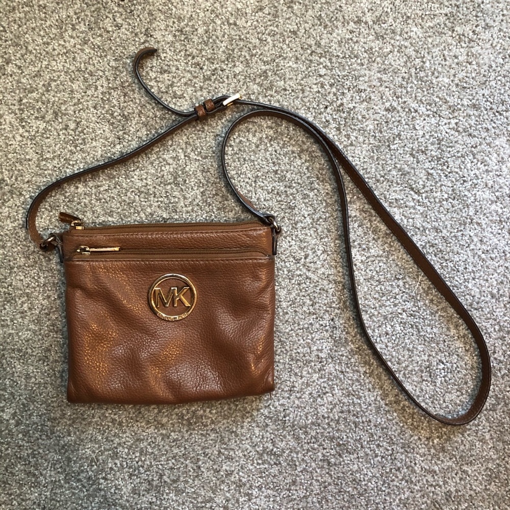 Michael Kors Brown Leather Cross Body Bag w/Gold